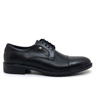 Bağcıklı Siyah Hakiki Deri Kauçuk Taban Klasik Erkek Ayakkabı 9512 46