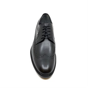 Bağcıklı Siyah Hakiki Deri Kauçuk Taban Erkek Klasik Ayakkabı 8582 46