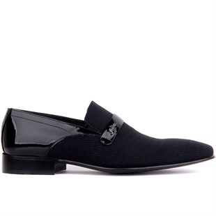 Bağcıksız Siyah Rugan Tekstil Erkek Klasik Ayakkabı 5098 505/430